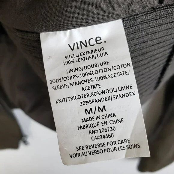 VINCE Leather Scuba Jacket Biker Lustrous Asymmetrical Minimalist Taupe Gray M